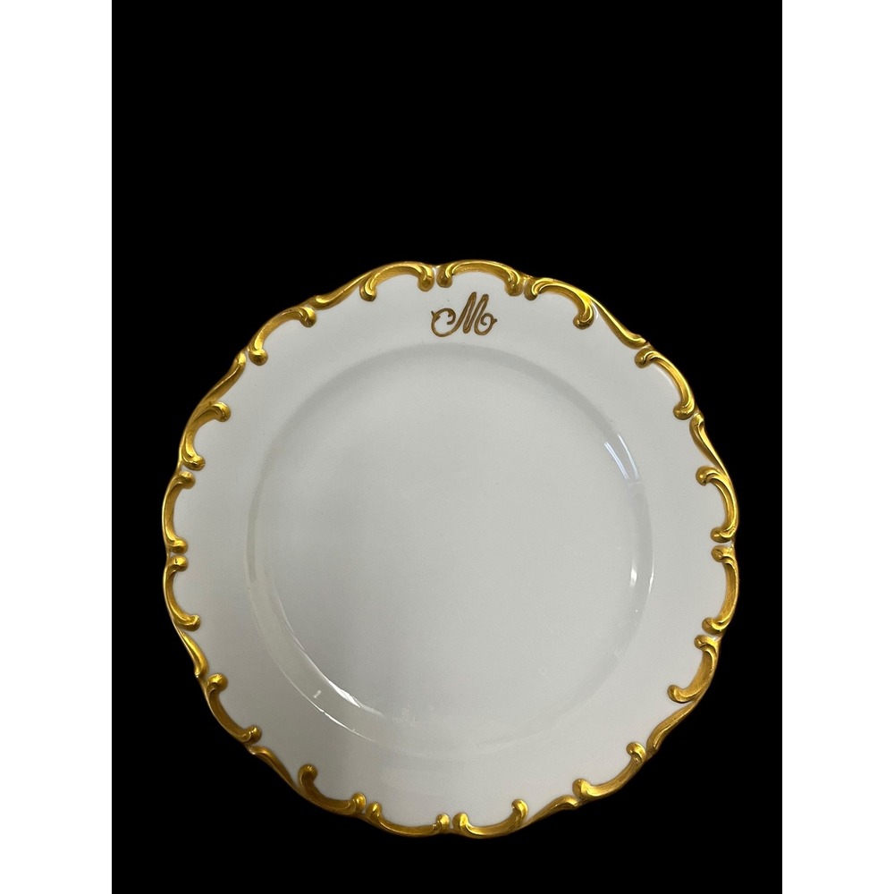 Schumann Arzberg Bavaria White Elegance Gold Encrusted Monogram Plates Set of 5 - Picture 3 of 11